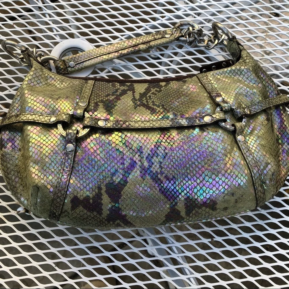 ADRIENNE VITTADINI GENUINE SNAKE SKIN PRINT LEATHER BAG GOLD HARDWARE